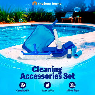 Brustec pool cleaning kit with skimmer net, Delta Wing vacuum head and curved brush