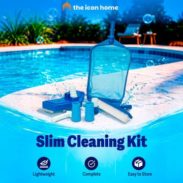 Brustec slim pool cleaning kit with skimmer net, vacuum head brush and wall brush