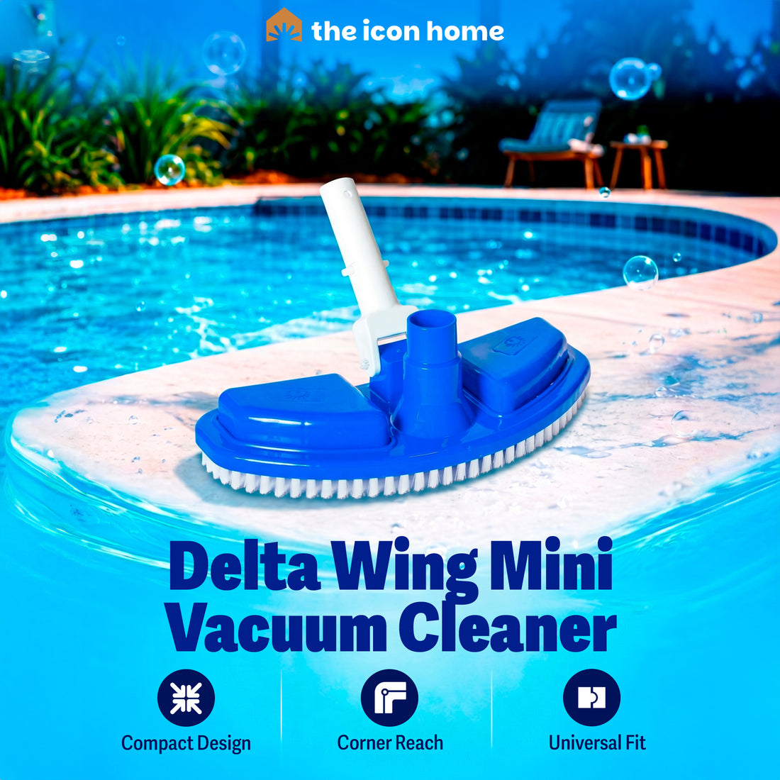 Mini Pool Vacuum Head with Brush – Brustec Delta Wing for Small Pools, Spas & Hot Tubs (Fits 37mm & 25mm Hose)