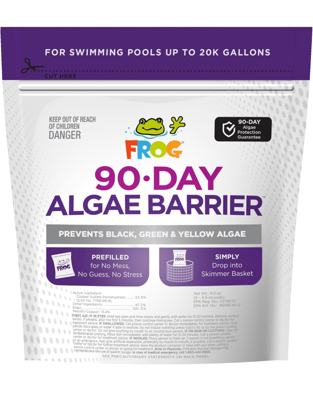 FROG 90-Day Algae Barrier pool pods for pools up to 20,000 gallons