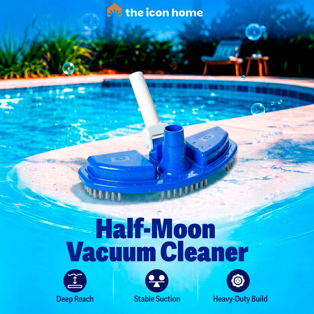 Half-Moon Pool Vacuum Head with Brush – Brustec Weighted Vac Head for Vinyl, Fiberglass, Concrete & Tile Pools