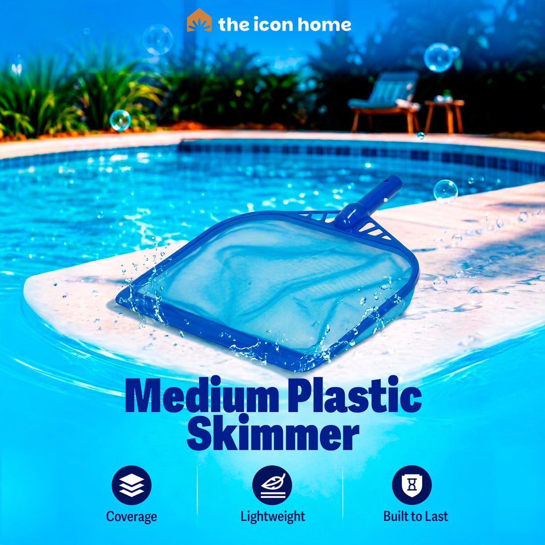 Pool Skimmer Net (Medium) – Brustec Plastic Leaf Skimmer with Reinforced Mesh (Fits Telescopic Poles)