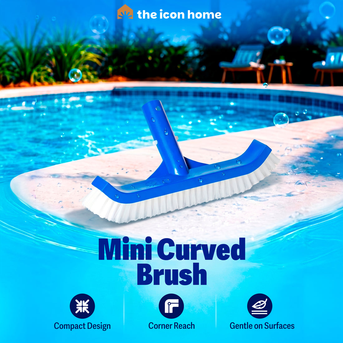 Mini Curved Pool Brush – Brustec Nylon Brush for Steps, Corners & Small Pools (Vinyl Safe)